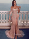 Long Sleeves Mermaid Sparkly Side Slit Long Evening Prom Dresses, GR0223