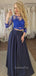 Long Sleeves Blue Satin A-line Appliques Long Evening Prom Dresses, GR0225