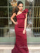 One Shoulder Burgundy Satin Mermaid Long Evening Prom Dresses, GR0227