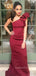 One Shoulder Burgundy Satin Mermaid Long Evening Prom Dresses, GR0227