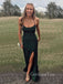 Dark Green Spaghetti Straps Mermaid Side Slit Long Evening Prom Dresses, GR0229