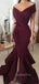 Off Shoulder Burgundy Mermaid Side Slit Long Evening Prom Dresses, GR0234