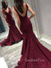 Burgundy Sparkly Mermaid V-back Long Evening Prom Dresses, GR0237