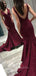 Burgundy Sparkly Mermaid V-back Long Evening Prom Dresses, GR0237