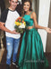 Two Pieces Green Satin A-line Long Evening Prom Dresses, GR0241