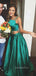 Two Pieces Green Satin A-line Long Evening Prom Dresses, GR0241