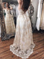 A-line Tulle Appliques Spaghetti Straps Long Evening Prom Dresses, V-neck Wedding Dress, GR0242