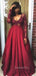 Deep V-neck Burgundy Satin Appliques A-line Long Evening Prom Dresses, Long Sleeves Prom Dress, GR0251