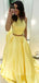 Yellow Satin A-line Two Pieces Long Evening Prom Dresses, GR0252