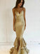 Gold Sequins Mermaid Spaghetti Straps Long Evening Prom Dresses, GR0254