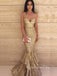 Gold Sequins Mermaid Spaghetti Straps Long Evening Prom Dresses, GR0254