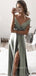 Deep V-neck Satin High Slit Long Evening Prom Dresses, A-line Prom Dress, GR0255