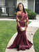 Mermaid Long Sleeves Burgundy Appliques Long Evening Prom Dresses, GR0257