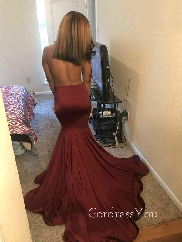 Mermaid Long Sleeves Burgundy Appliques Long Evening Prom Dresses, GR0257