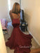 Mermaid Long Sleeves Burgundy Appliques Long Evening Prom Dresses, GR0257