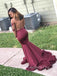 Mermaid Long Sleeves Burgundy Appliques Long Evening Prom Dresses, GR0257