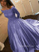 Lavender Satin Appliques A-line Long Evening Prom Dresses, Off Shoulder Prom Dress, GR0258