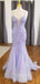 Popular Lilac Tulle Appliques Mermaid V-neck Long Evening Prom Dresses, Spaghetti Straps Prom Dress, GR0268