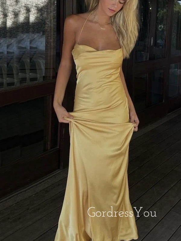 Simple Satin Mermaid Spaghetti Straps Long Evening Prom Dresses, GR0270