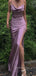 Sexy Purple Satin Mermaid Spaghetti Straps Long Evening Prom Dresses, GR0271