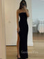 Strapless Black Mermaid Side Slit Long Evening Prom Dresses, Backless Prom Dress, GR0273