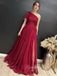 Sparkly Red Tulle A-line Long Evening Prom Dresses, One Shoulder Prom Dress, GR0288