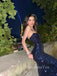 Formal Navy Blue Sequins Mermaid Spaghetti Straps Long Evening Prom Dresses, GR0289