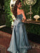 Dusty Blue Satin A-line Long Evening Prom Dresses, Strapless Custom Prom Dress, GR0296