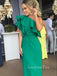 One Shoulder Green Satin Long Evening Prom Dresses, Cheep Prom Dress, GR0300