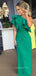 One Shoulder Green Satin Long Evening Prom Dresses, Cheep Prom Dress, GR0300