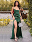 Emerald Green Satin Side Slit Long Evening Prom Dresses, Mermaid Custom Prom Dress, GR0302