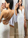 Deep V-neck White Sequins Sparkly Mermaid Long Evening Prom Dresses, Custom Prom Dress, GR0303