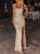 Mermaid Sequins Side Slit Long Evening Prom Dresses, Cheap Sparkly Prom Dress, GR0310