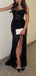 Black Sequins Meramdi Long Evening Prom Dresses, High Slit Prom Dress, GR0313