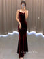 Burgundy Velvet Mermaid Long Evening Prom Dresses, Formal Prom Dress, GR0322