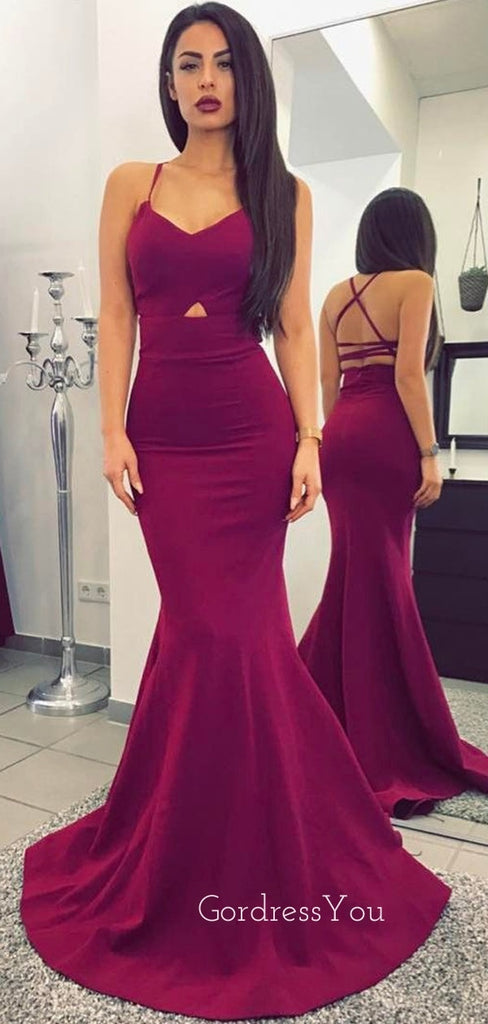 Backless Mermaid Spaghetti Straps Long Evening Prom Dresses, V-neck Cheap Prom Dress, GR0325