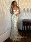 Sparkly Appliques Mermaid Tulle Long Evening Prom Dresses, V-neck Prom Dress, GR0327