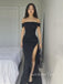 Black Satin High Slit Mermaid Long Evening Prom Dresses, Off Shoulder Prom Dress, GR0329