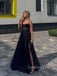 A-line Black Tulle Side Slit Long Evening Prom Dresses, Prom Dress, GR0330