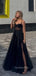 A-line Black Tulle Side Slit Long Evening Prom Dresses, Prom Dress, GR0330