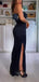 Black Satin Mermaid Long Evening Prom Dresses, Strapless Custom Prom Dress, GR0333