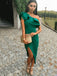 Emerald Green Satin Mermaid Long Evening Prom Dresses, One Shoulder Prom Dress, GR0334