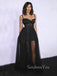 See Through Black Tulle Straps Long Evening Prom Dresses, Sweetheart Prom Dress, GR0335