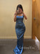 Popular Blue Satin Mermaid Long Evening Prom Dresses, Custom Side Slit Prom Dress, GR0337