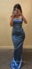 Popular Blue Satin Mermaid Long Evening Prom Dresses, Custom Side Slit Prom Dress, GR0337