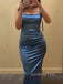 Popular Blue Satin Mermaid Long Evening Prom Dresses, Custom Side Slit Prom Dress, GR0337