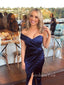 Navy Blue Satin Mermaid One Shoulder Long Evening Prom Dresses, GR0338