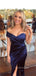 Navy Blue Satin Mermaid One Shoulder Long Evening Prom Dresses, GR0338