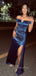 Gorgeous Off Shoulder Mermaid Long Evening Prom Dresses, Custom Blue Satin Prom Dress, GR0339