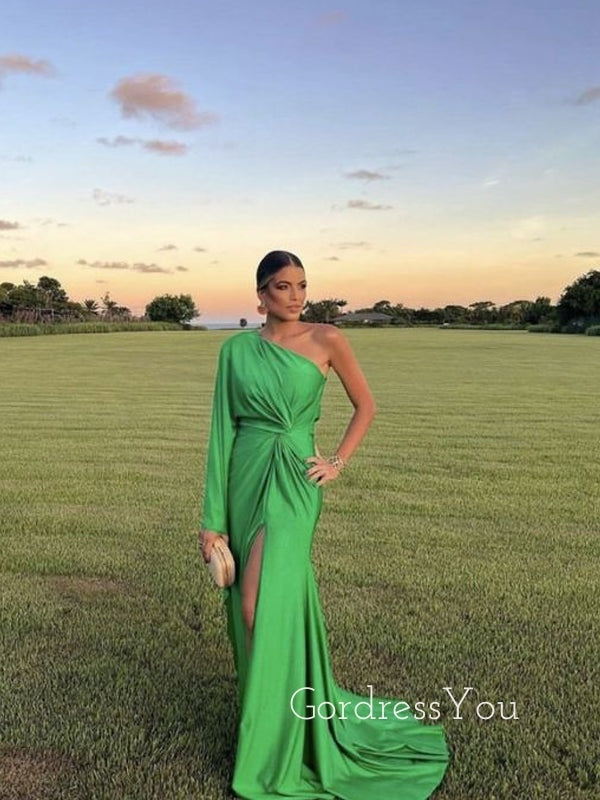 Long Sleeves Green Mermaid Long Evening Prom Dresses, GR0341